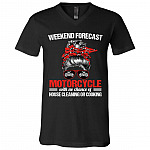 10TM. Weekend Forecast Motorcycle-Black, Black, V-Neck T-Shirt