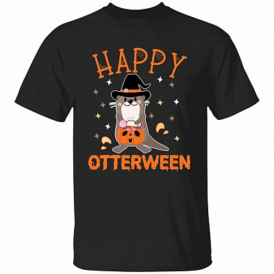 1N.Happy Otterween, Black, Unisex T-Shirt