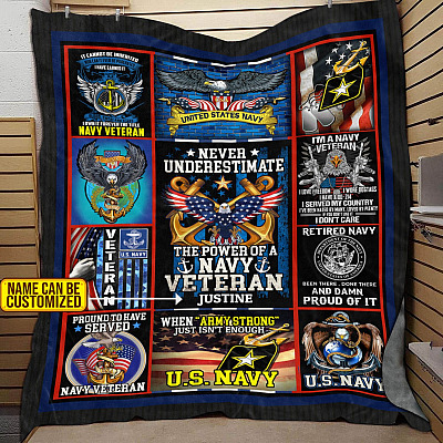 Personalized Name USA Navy Veteran Fleece Blanket - Mink Sherpa Blanket - Woven Blanket