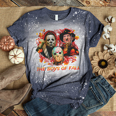 The Boys of Fall Horror Movies Characters Sublimation Bleached T-Shirt