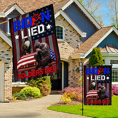 Alternative view of Biden Lied Soldiers Died Decorative Garden Flag - Indoor Outdoor Flag - House Flag - Never Forget 08/26/2021 Flag