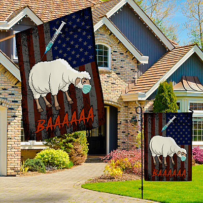Alternative view of Sheep Anti Vaccine and Mask American Decorative Garden Flag - Indoor Outdoor Flag - House Flag