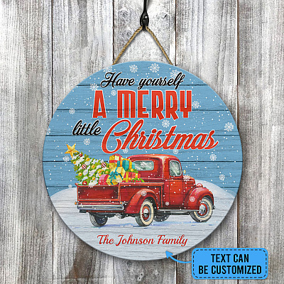 Alternative view of Custom Christmas Sign Have Yourself a Merry Little Christmas Decorative Circle Wooden Door Sign - Front Porch Sign
