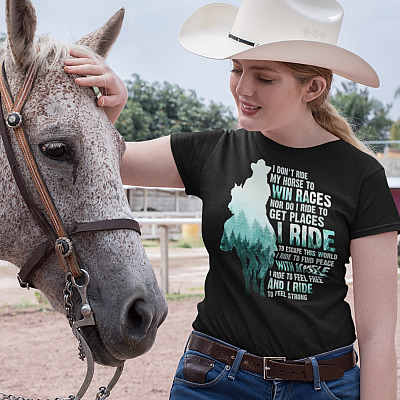 Alternative view of I Don't Ride My Horse To Win Races Nor Do I Ride To Get Places I Ride To Escape This World T-Shirt - V-Neck