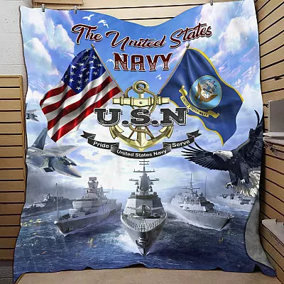 Alternative view of USA Navy Veteran Fleece Blanket - Mink Sherpa Blanket - Woven Blanket - Navy Military Gift For Veteran