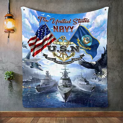 USA Navy Veteran Fleece Blanket - Mink Sherpa Blanket - Woven Blanket - Navy Military Gift For Veteran