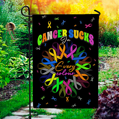 Cancer Sucks in Every Color Decorative Garden Flag - Indoor Outdoor Flag - House Flag