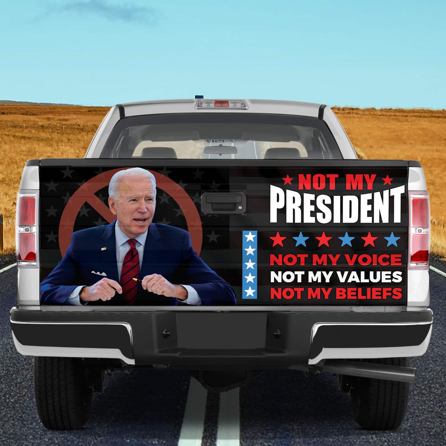 1VT. UU TIEN Biden Not My President_tailgate Tailgate Wrap Mockup 10