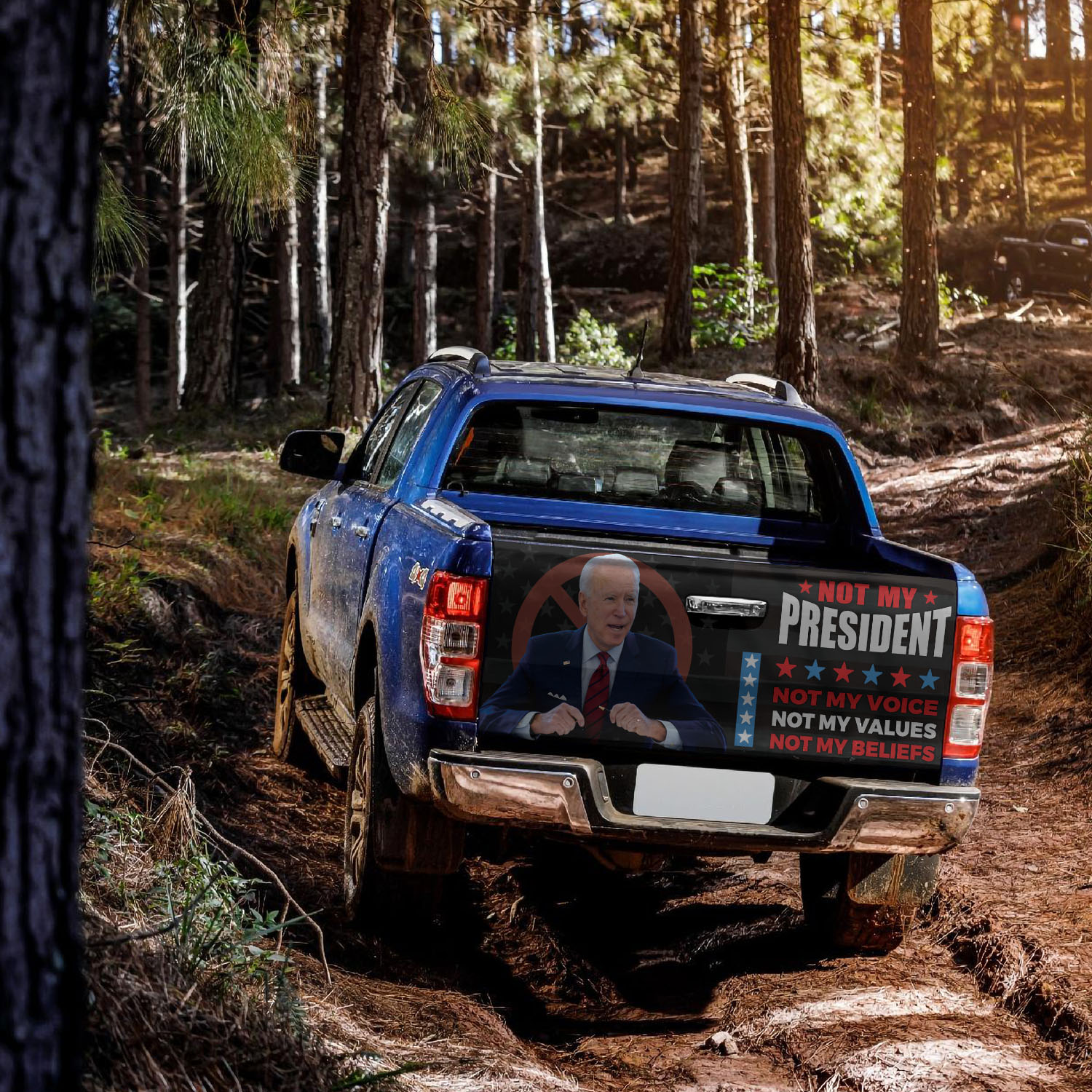 1VT. UU TIEN Biden Not My President_tailgate Tailgate Wrap Mockup 16
