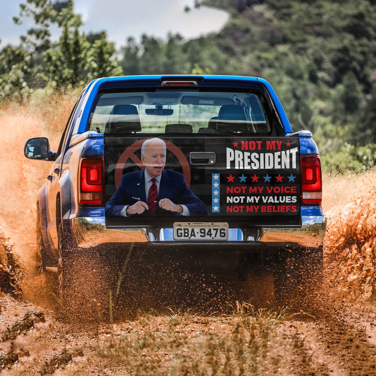 1VT. UU TIEN Biden Not My President_tailgate Tailgate Wrap Mockup 3