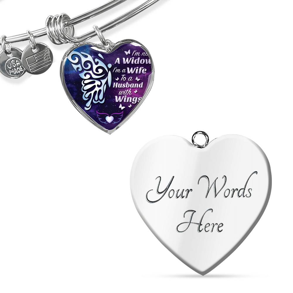 I'm Not A Widow I'm A Wife To A Husband With Butterfly Wings Heart Pendant Necklace - In Memory Of Husband Remembrance Necklace