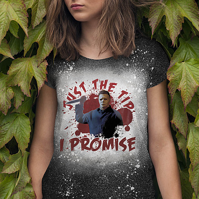 Alternative view of Just the Tip I Promise Halloween Sublimation Bleached T-Shirt
