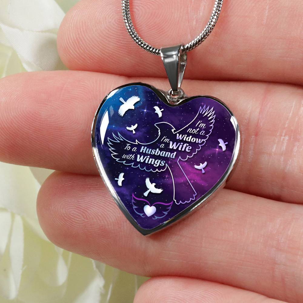 I'm Not A Widow I'm A Wife To A Husband With Cardinal Wings Heart Pendant Necklace - In Memory Of Husband Remembrance Necklace