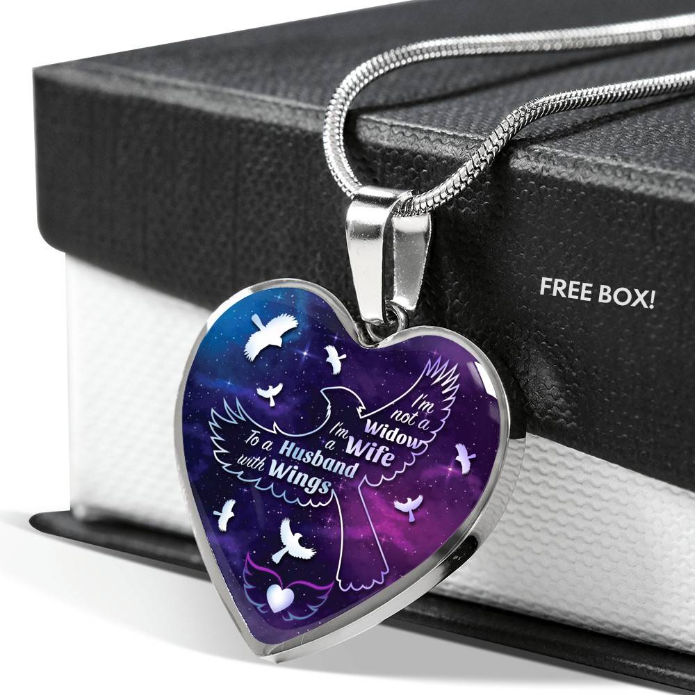 I'm Not A Widow I'm A Wife To A Husband With Cardinal Wings Heart Pendant Necklace - In Memory Of Husband Remembrance Necklace