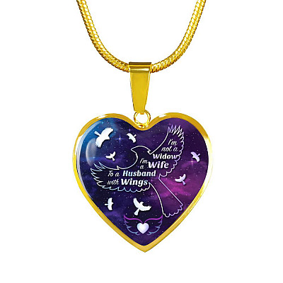 I'm Not A Widow I'm A Wife To A Husband With Cardinal Wings Heart Pendant Necklace - In Memory Of Husband Remembrance Necklace