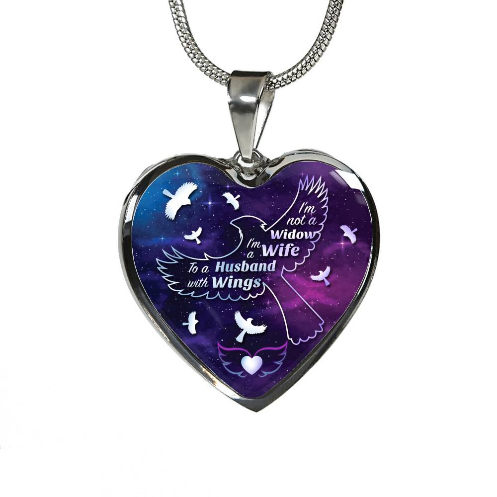 I'm Not A Widow I'm A Wife To A Husband With Cardinal Wings Heart Pendant Necklace - In Memory Of Husband Remembrance Necklace