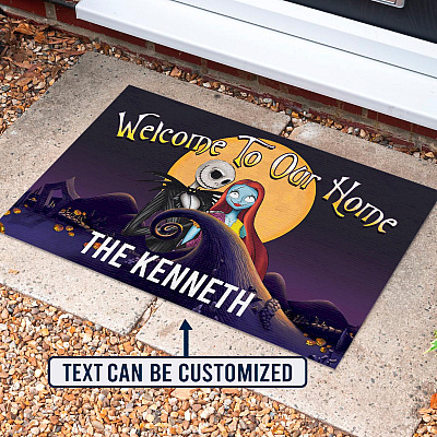 Alternative view of Personalized Jack Skellington Halloween Welcome to Our Home Indoor Outdoor Doormat