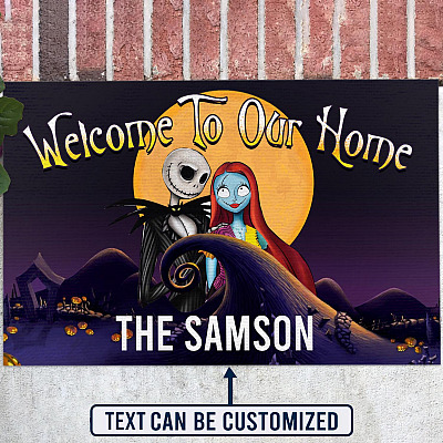 Personalized Jack Skellington Halloween Welcome to Our Home Indoor Outdoor Doormat