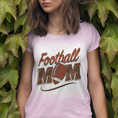 Football Mom Leopard Sublimation Bleached T-Shirt - Football Mom Life Bleached Shirt
