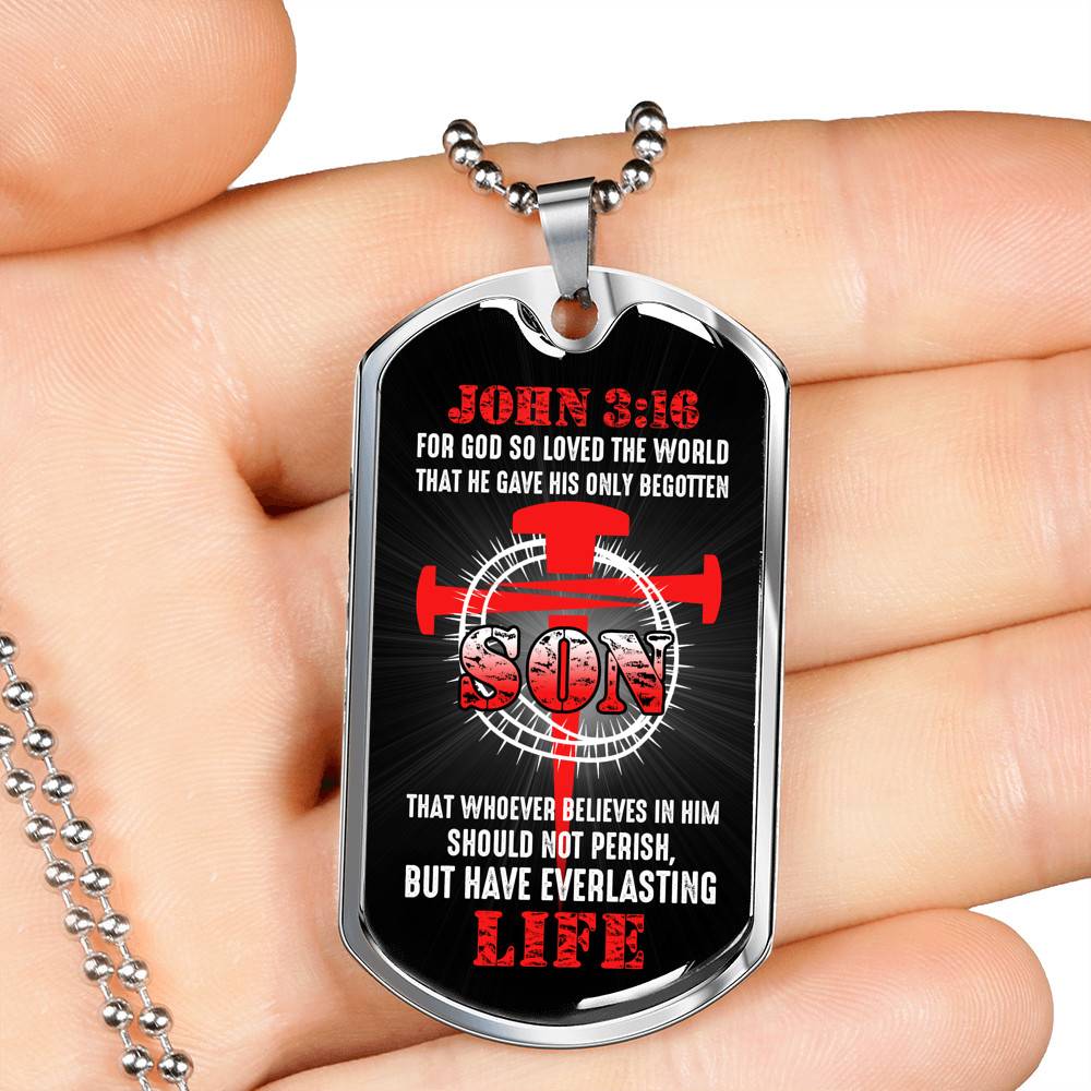 For God So Loved The World That He Gave His Only Begotten Son Dog Tag Pendant Necklace