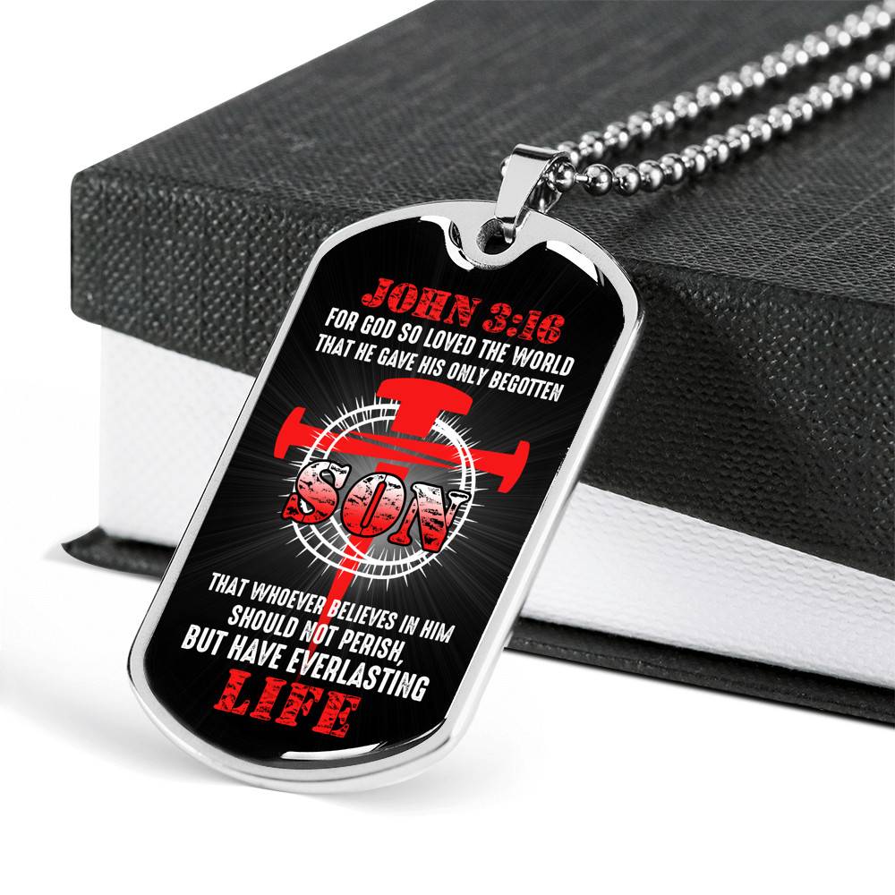 For God So Loved The World That He Gave His Only Begotten Son Dog Tag Pendant Necklace