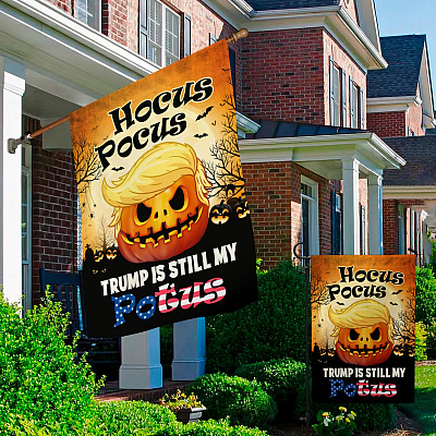 Alternative view of Hocus Trump Is Still My Potus Decorative Garden Flag - Indoor Outdoor Flag - House Flag - Trump Halloween American Flag
