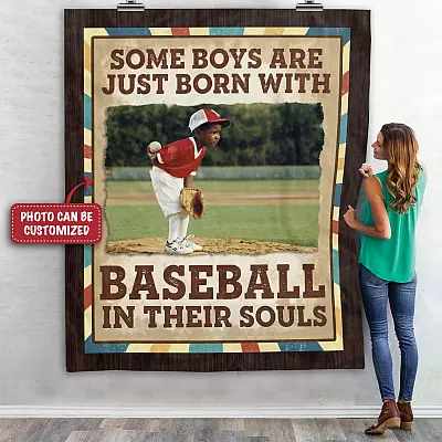 Alternative view of Personalized Photo Some Boys Are Just Born With Baseball In Their Souls Fleece Blanket - Mink Sherpa Blanket