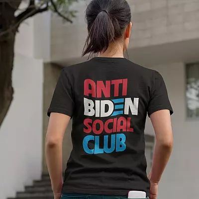 Alternative view of Anti Biden Social Club Funny Political Print On Back Only Plain Front T-Shirt - V-Neck Shirt - Fuck Biden Shirt