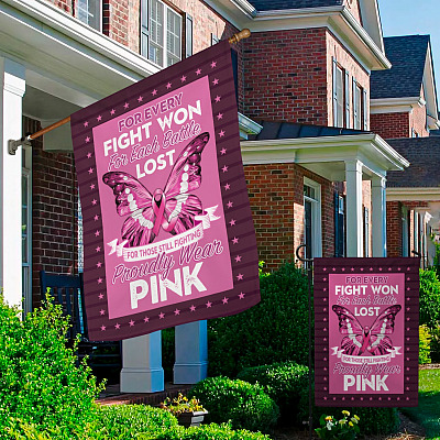 Alternative view of For Every Fight Won For Each Battle Lost For Those Still Fighting Proudly Wear Pink Decorative Garden Flag - Breast Cancer Awareness House Flag