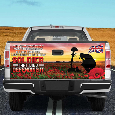 Veterans Memorial Day Poppy Remembrance Day Truck Tailgate Decal Sticker Wrap - Lest We Forget Truck Tailgate Wrap