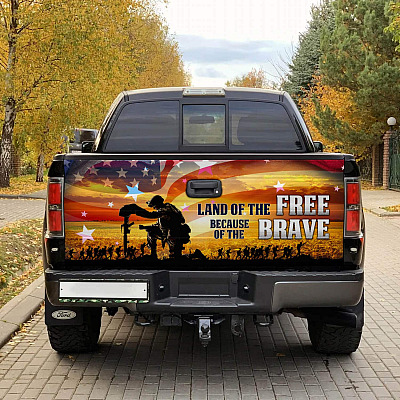 Alternative view of Land Of The Free Because Of The Brave Veterans Memorial Remembrance Day Truck Tailgate Decal Sticker Wrap