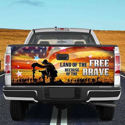 Land Of The Free Because Of The Brave Veterans Memorial Remembrance Day Truck Tailgate Decal Sticker Wrap