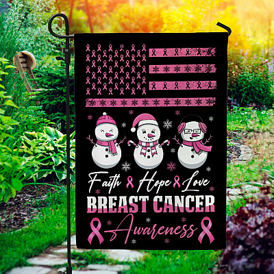 Faith Hope Love Pink Ribbon Breast Cancer Awareness Garden Flag - House Flag - Wall Flag