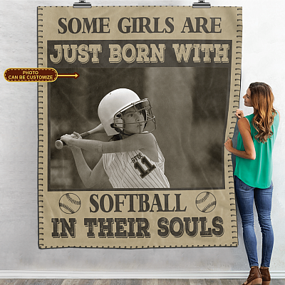 Alternative view of Personalized Photo Some Girls Are Just Born With Softball In Their Souls Fleece Blanket - Mink Sherpa Blanket