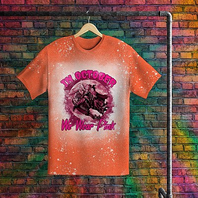 Alternative view of In October We Wear Pink Hocus Pocus - Funny Witch Halloween Sublimation Bleached T-Shirt - Custom Bleach Shirt