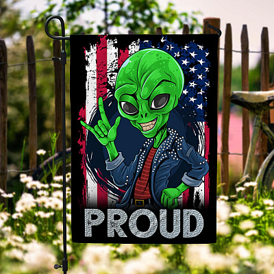 Proud American Flag With Alien Outdoor Indoor Decorative Garden Flag - House Flag - Wall Flag
