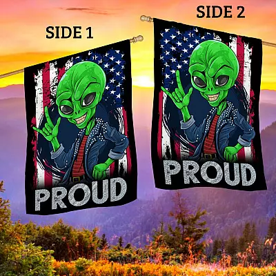 Alternative view of Proud American Flag With Alien Outdoor Indoor Decorative Garden Flag - House Flag - Wall Flag