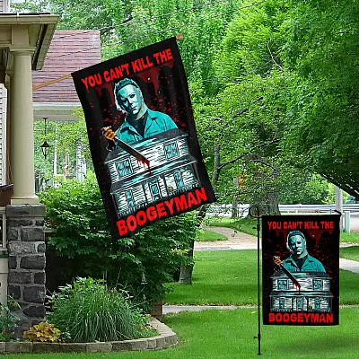 Alternative view of You Can't Kill The Boogeyman Michael Myers Halloween Outdoor Indoor Garden Flag - House Flag - Wall Flag