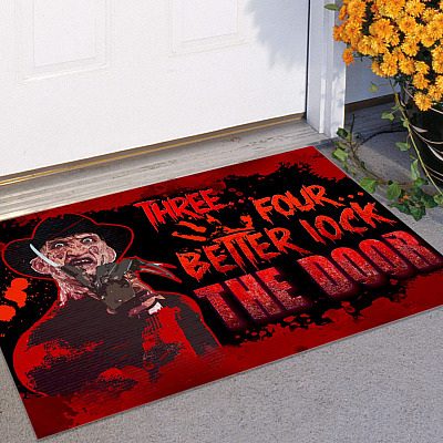 Alternative view of Three Four Better Lock The Door Freddy Krueger Outdoor Indoor Doormat - Funny Halloween Horror Movie Door Mat