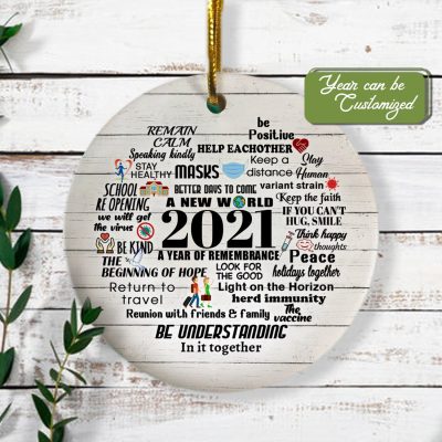 Alternative view of Custom Ornament 2021 a Year of Remembrance Pandemic Commemorative Christmas Ornament - Holiday Flat Circle Ornament