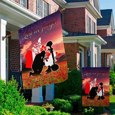 Alternative view of Lest We Forget Poppy Remembrance Day Garden Flag - Canada Veteran Memorial Day House Flag