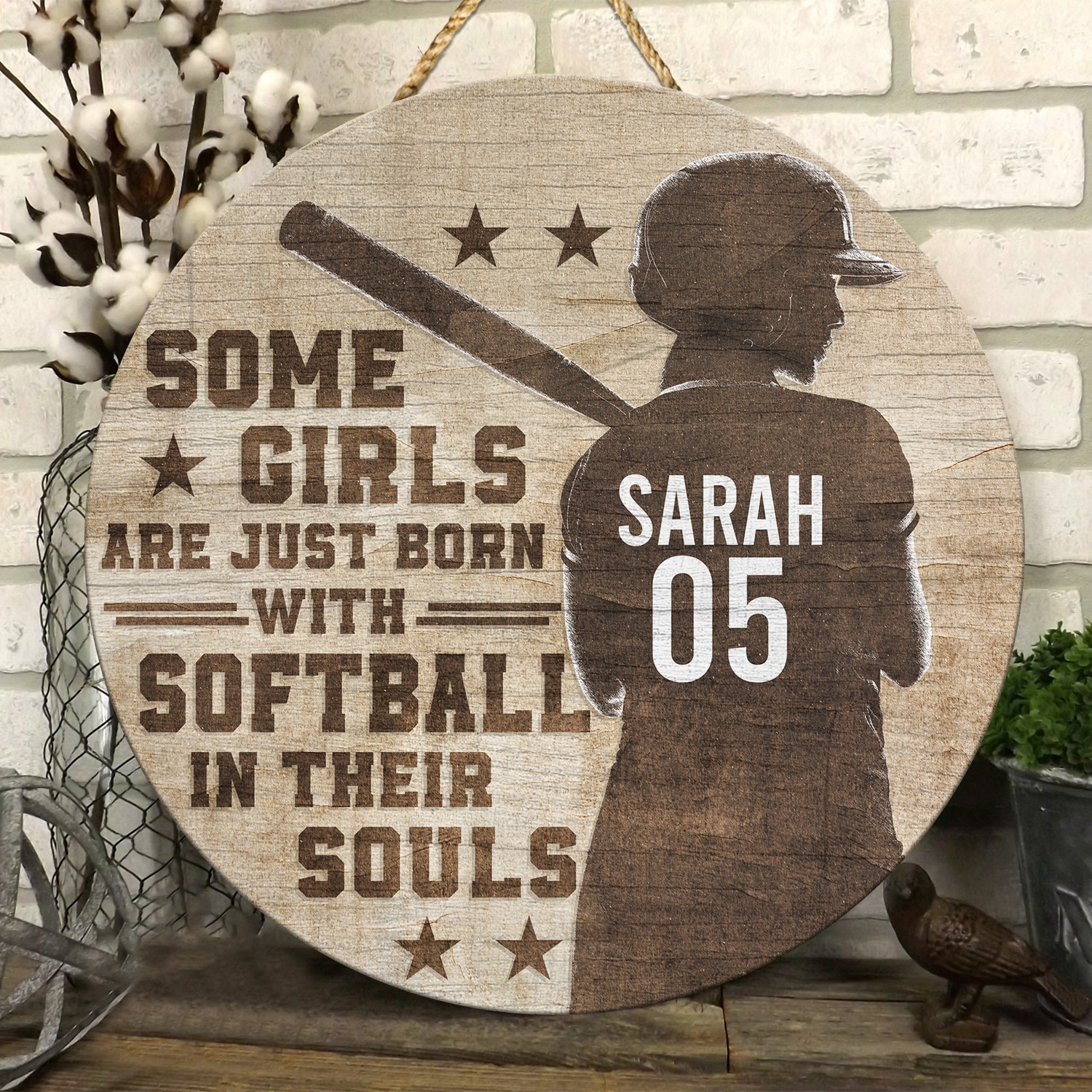 11Th. Born With Softball In Their Souls Door Sign Mockup 6