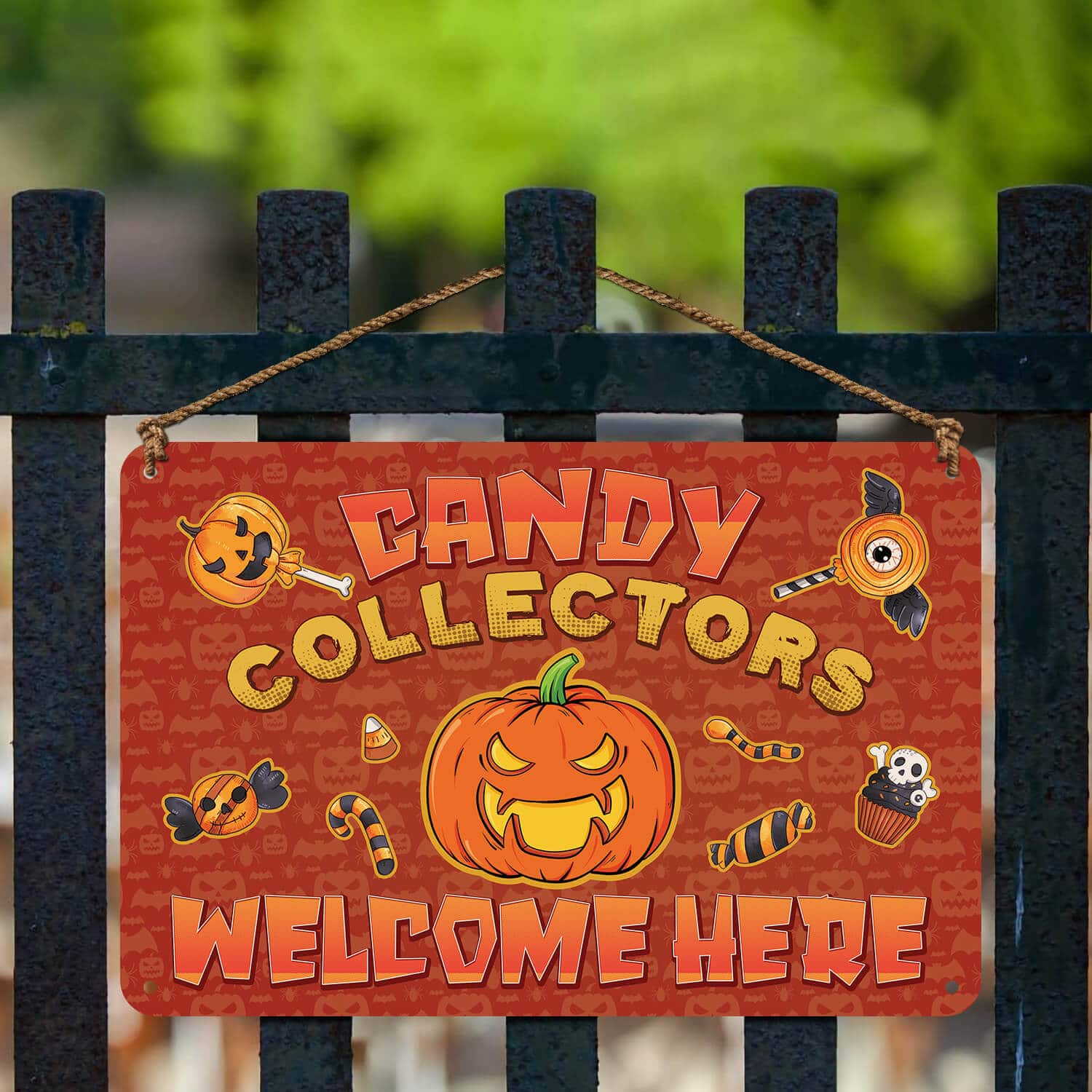 5TM. Candy Collectors Welcome Here (Metal sign) Metal Sign Mockup 3