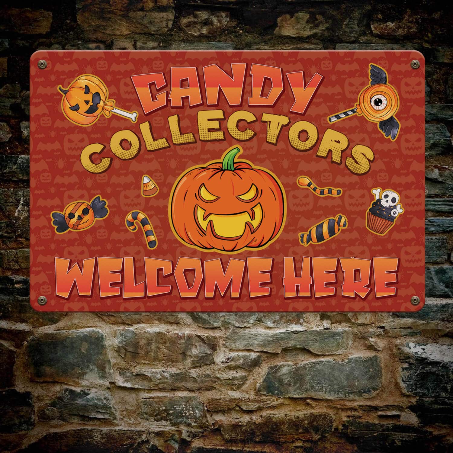 5TM. Candy Collectors Welcome Here (Metal sign) Metal Sign Mockup 7