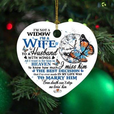 Alternative view of I'm Not a Widow I'm a Wife to A Husband with Wings Sympathy Decorative Christmas Ornament Keepsake - Holiday Heart Ornament