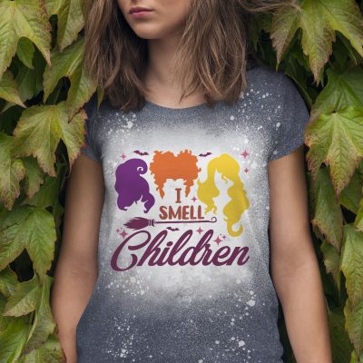 I Smell Children Sanderson Sisters Bleached T-Shirt - Funny Hocus Halloween Pocus Shirt