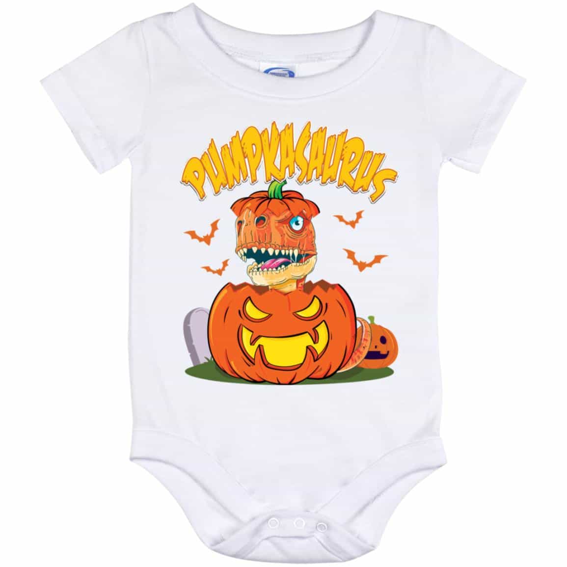 6Th. Pumpkasaurus T-Rex, White, Baby Onesie - 12 Month