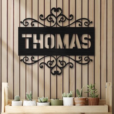 Personalized Retro Vintage Custom Name Plate Decorative Laser Cut Metal Art - Custom Initial Name Die Cut Decor Metal Sign