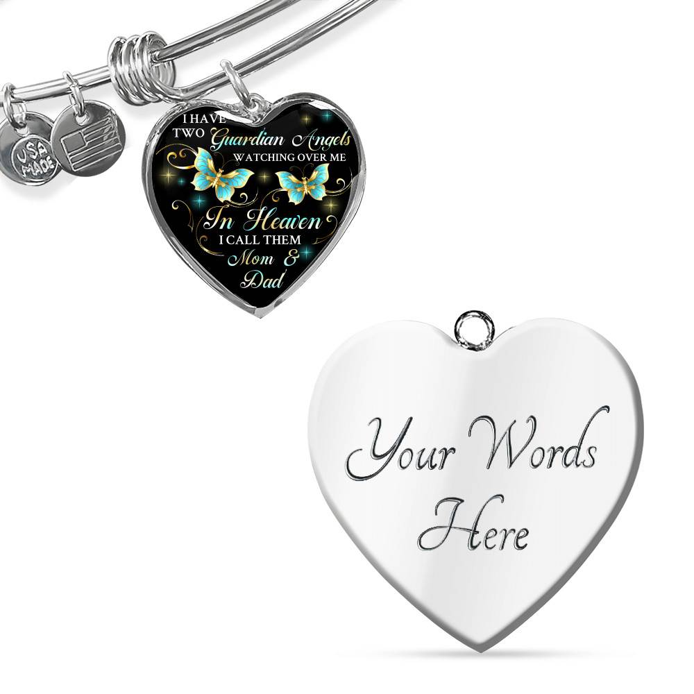 I Have Two Guardian Angels Watching Over Me In Heaven I Call Them Mom And Dad Butterfly Memorial Heart Pendant Necklace