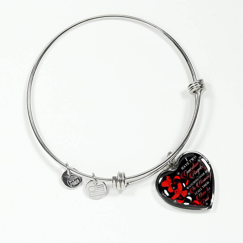 I Have Two Guardian Angels Watching Over Me In Heaven I Call Them Mom And Dad Cardinal Memorial Heart Pendant Necklace